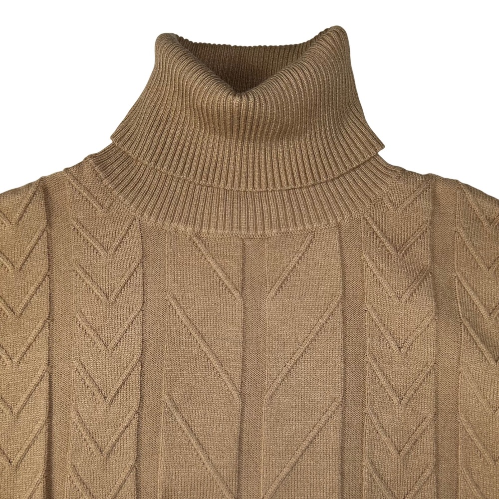 Ellen Tracy Womens Camel Brown Cable Knit Turtleneck Sweater Medium - Picture 5 of 8